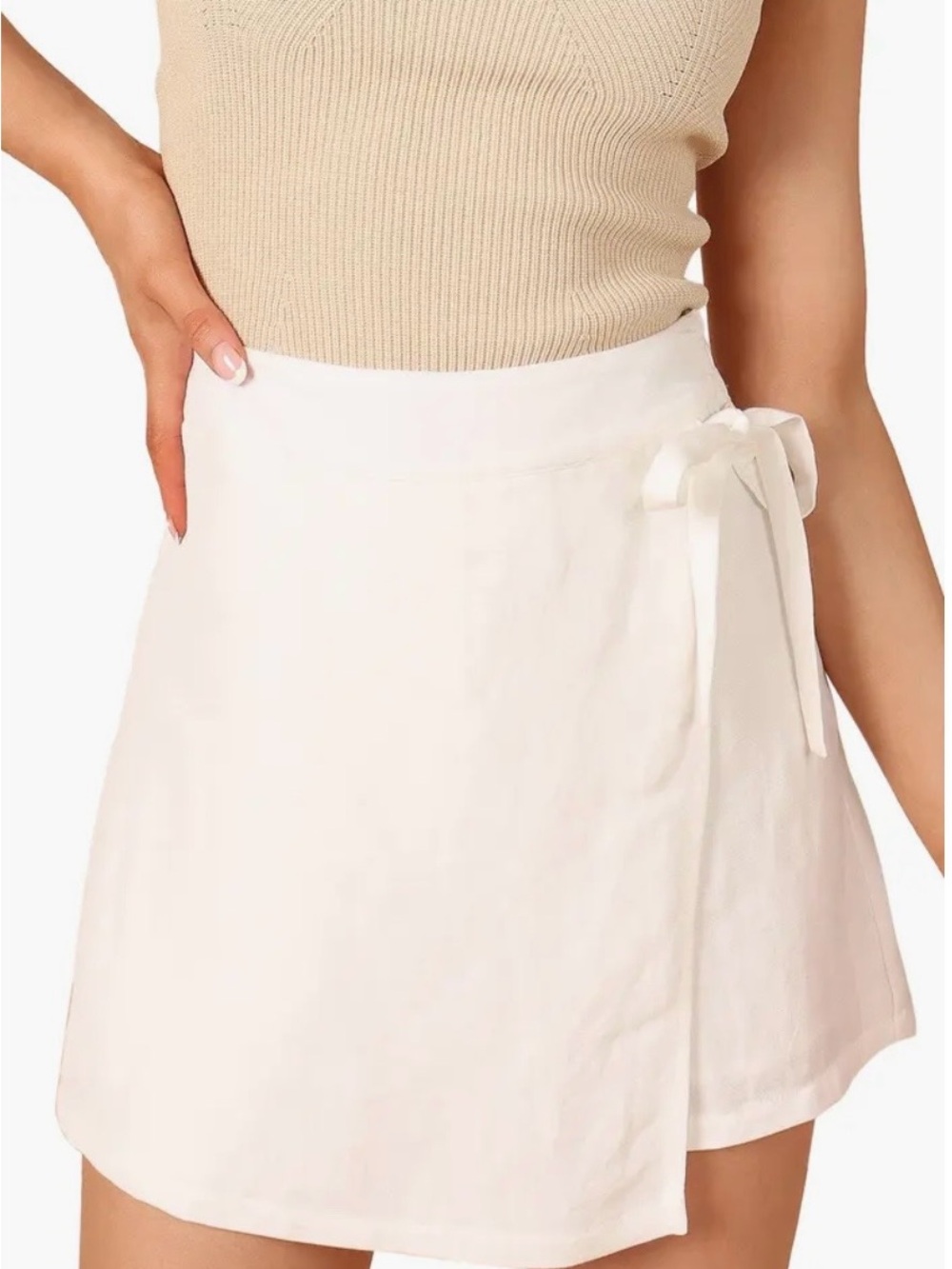 Petal & Pup taupe Roxy faux wrap linen blend skort